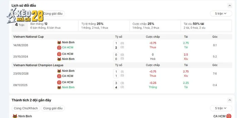 Nhìn lại lịch sử đối đầu của Ninh Bình vs Công An TP.HCM